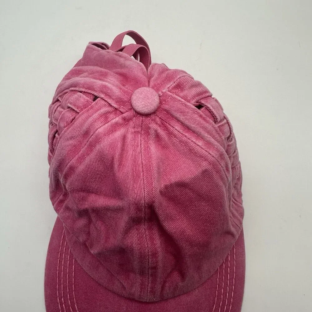 C.C. Womens Criss Cross Ponytail Baseball Cap Basket Weave Pink Messy Bun